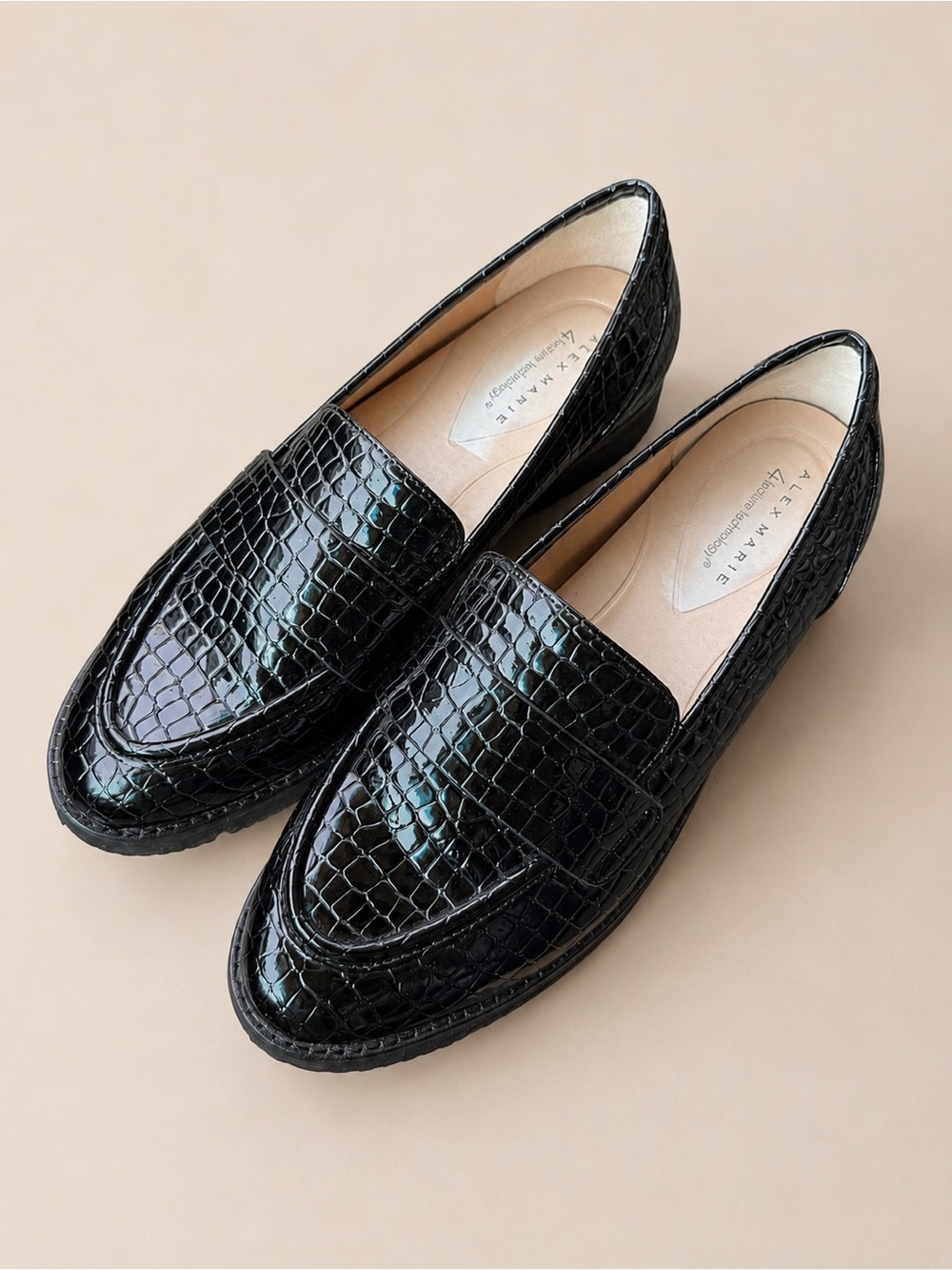 Alex Marie Black Croc Embossed Patent Platform Penny Loafers Women’s 9.5M